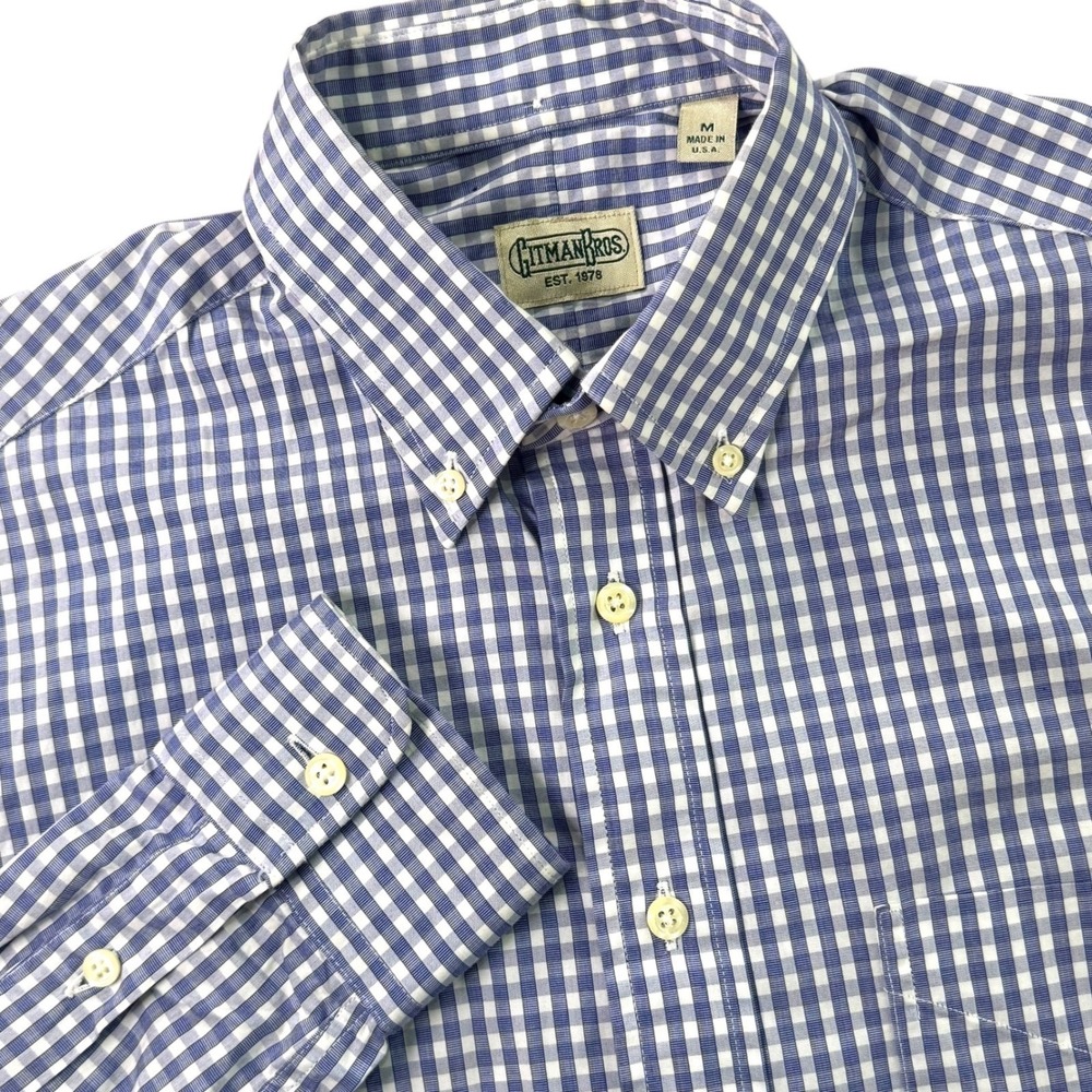 Gitman Bros Shirt Mens Medium Blue White Gingham Check‎ Button Down Made USA